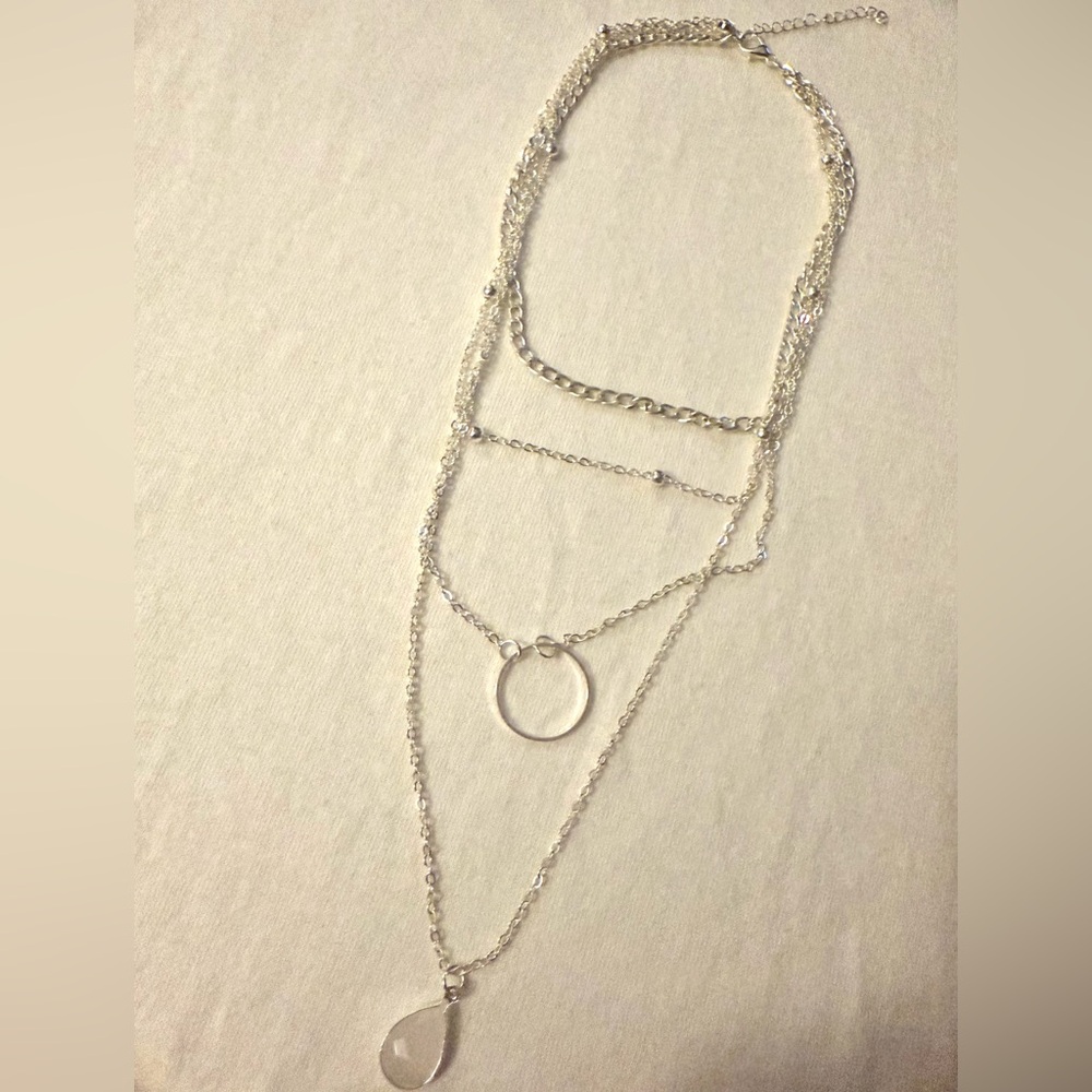 Four Chain Necklace With White Stone